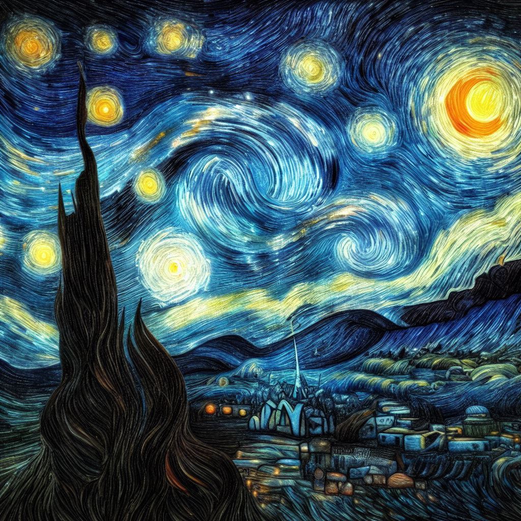 Cuadro La noche estrellada de Vincent Van Gongh generado por Dall-E 3