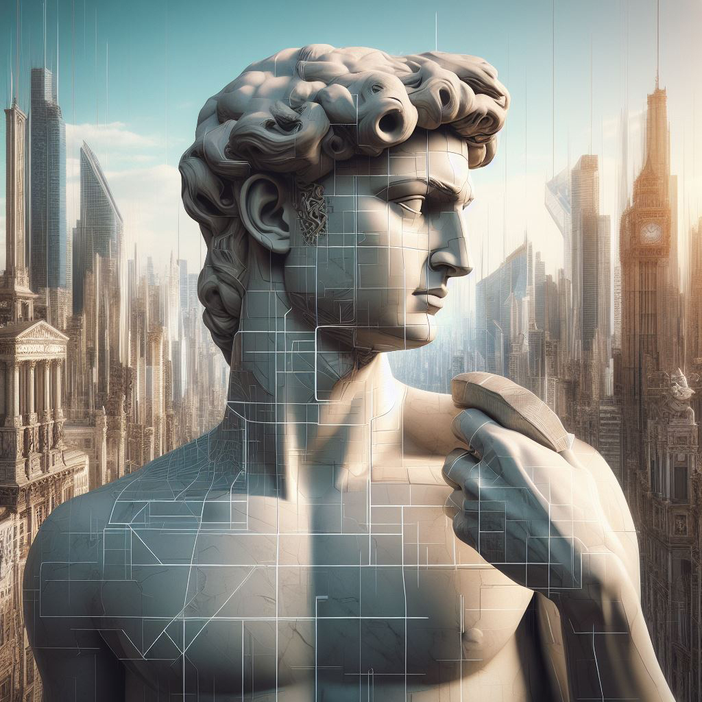 David de Miguel Ángel futurista generado por Dall-E 3