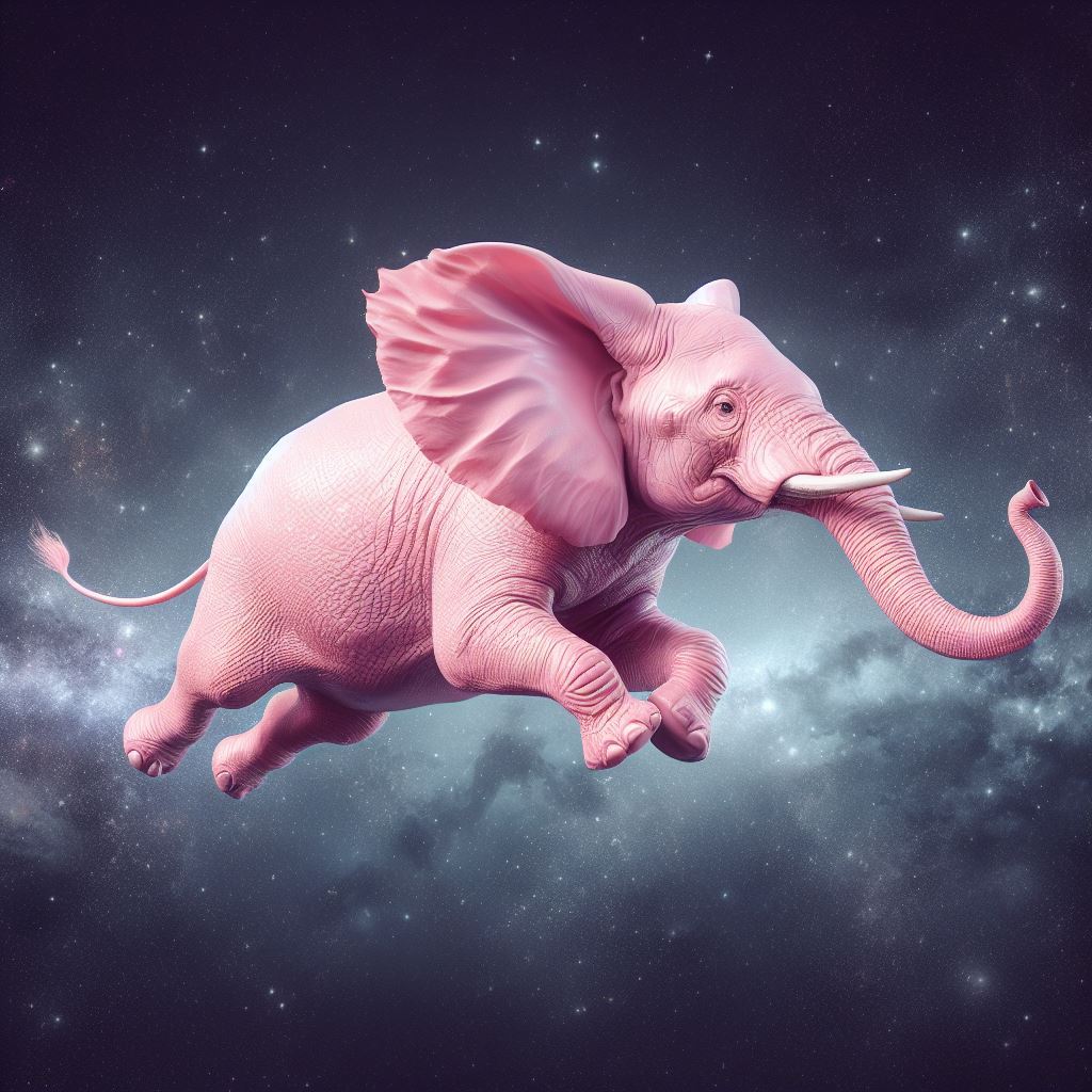 Elefante rosa en el espacio generado por Dall-E 3